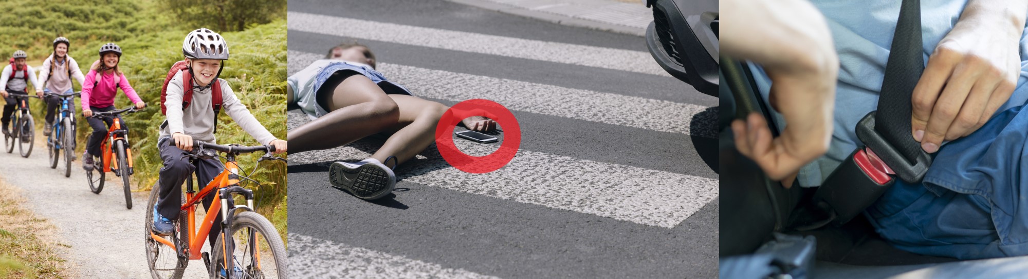 Prevenzione delle lesioni alla testa: andare in bicicletta con il casco, non guardare il cellulare quando si attraversa sulle strisce pedonali o sulla strada, indossare la cintura di sicurezza quando si guida un'auto.